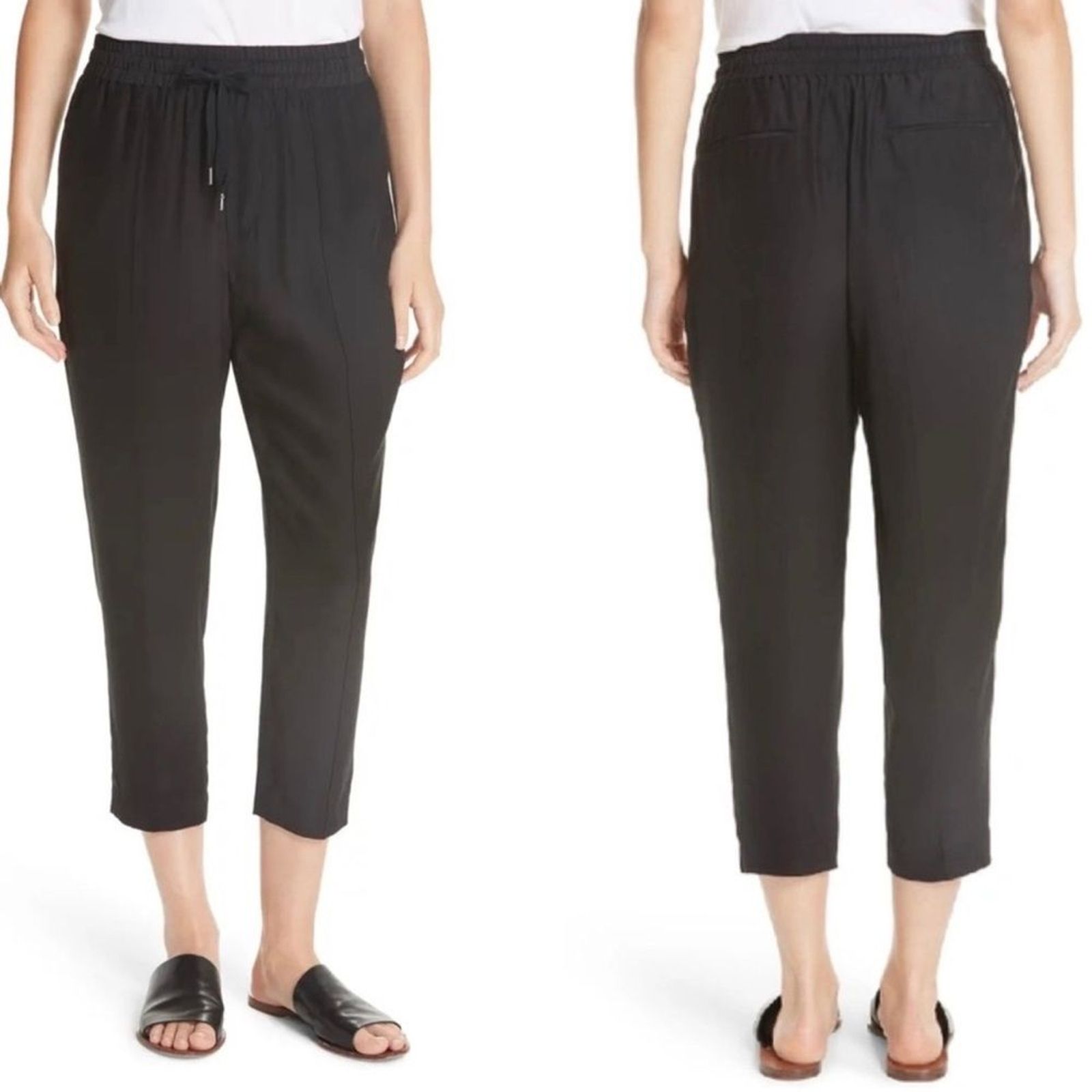 Nwt Atm Anthony Thomas Mellilo Small Silk Charmeuse Pull-On Crop Pants Black